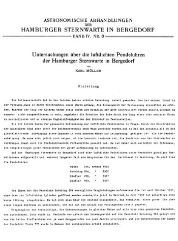 Untersuchungen über die luftdichten Pendeluhren der Hamburger Sternwarte